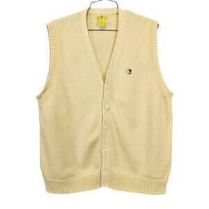 Duck Head V Neck Cotton Knit Vintage Button Up Yellow Cardigan Sweater Vest